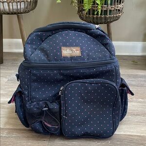 Matilda Jane Summer Fun Cooler Thermo Padded Backpack Navy With Pink Polka Dots
